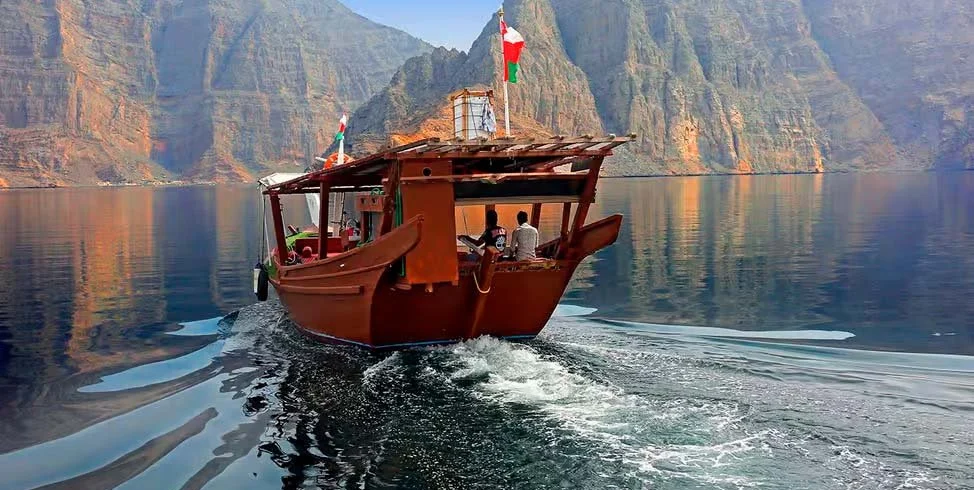 A dhow on the water of Khor Ash Sham in Musandam