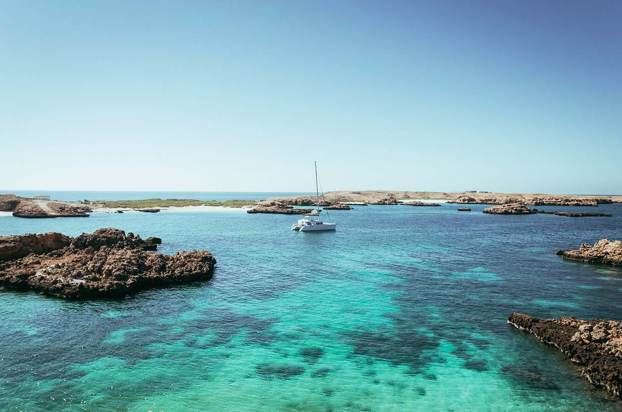 Turquoise water and rocky islets at the Daymaniyat Islands