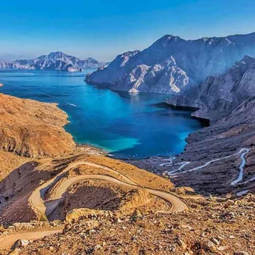 Mountain road above a fjord in Musandam