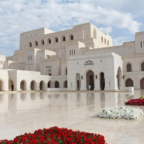 Royal Opera House Muscat with flower beds in front