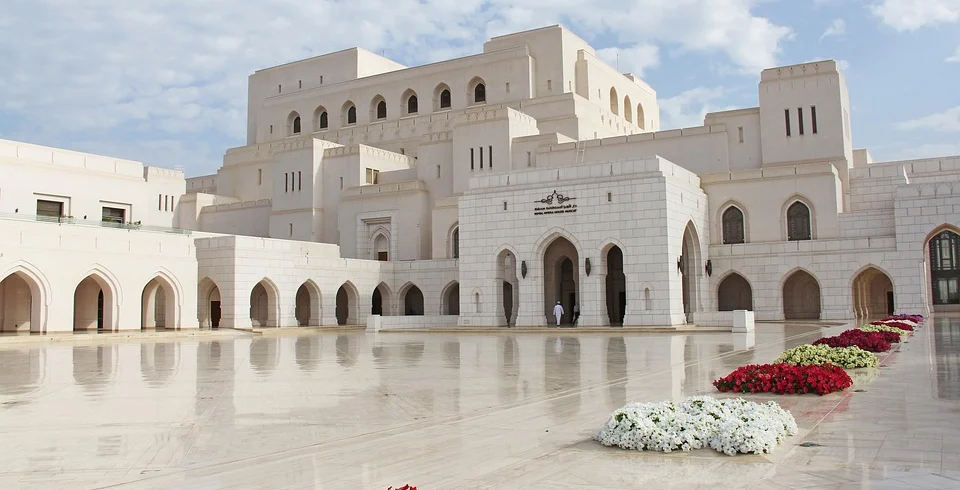 Royal Opera House Muscat with flower beds in front