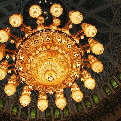 The great chandelier under the dome of the Sultan Qaboos Grand Mosque