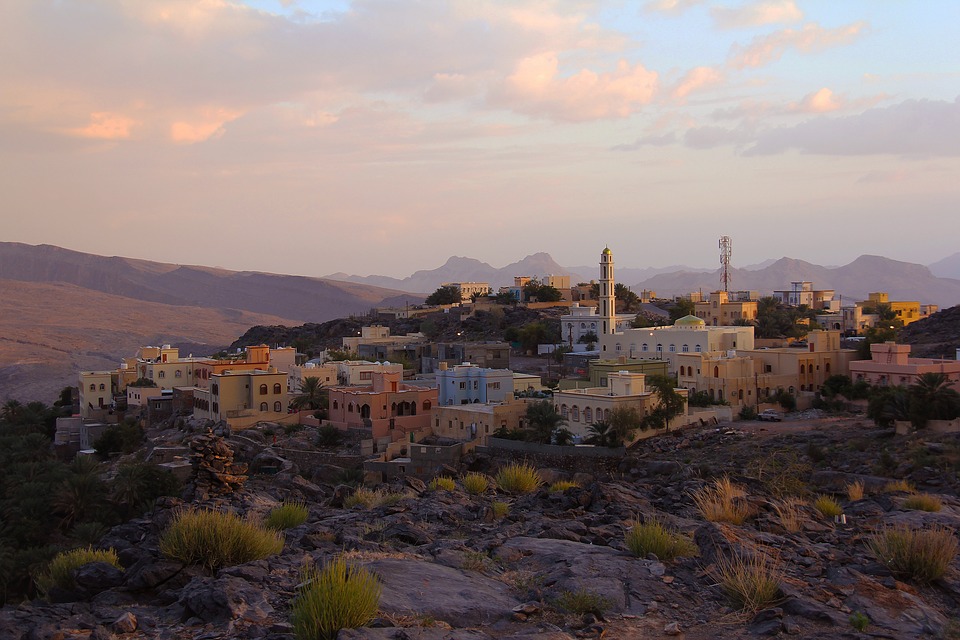 Mountain village at dusk